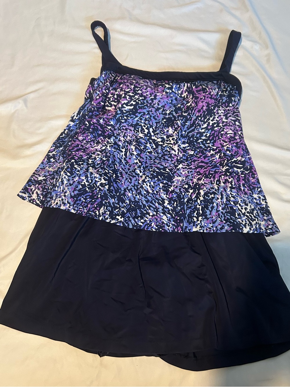 Women’s Purple Patterned One-Piece Swimdress with Skirt button straps